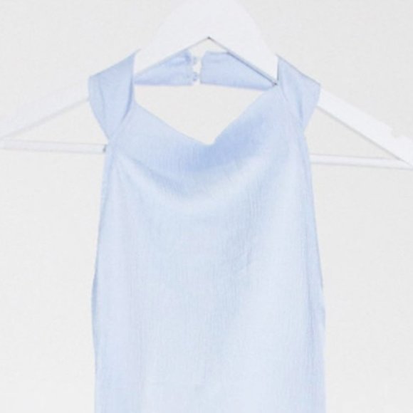MISSGUIDED Baby Blue Satin/Crepe High Neck Halter Maxi Dress - Picture 4 of 10